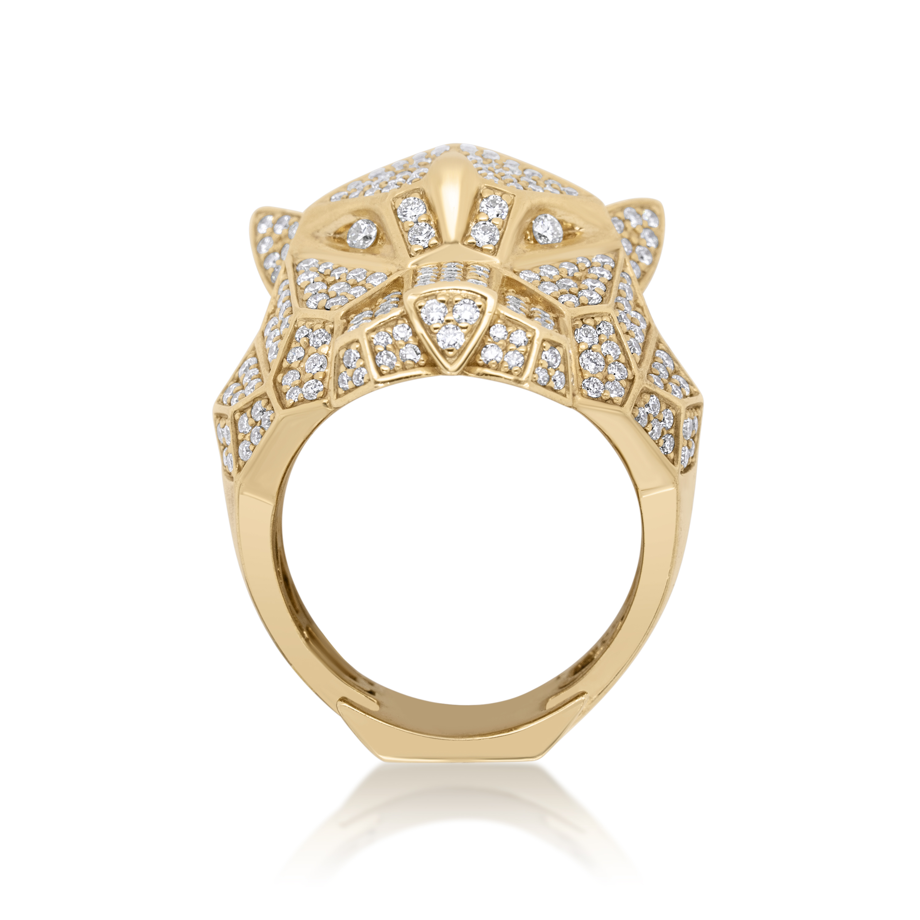 Diamond Tiger Head Ring 3.16 ct. 14K Yellow Gold
